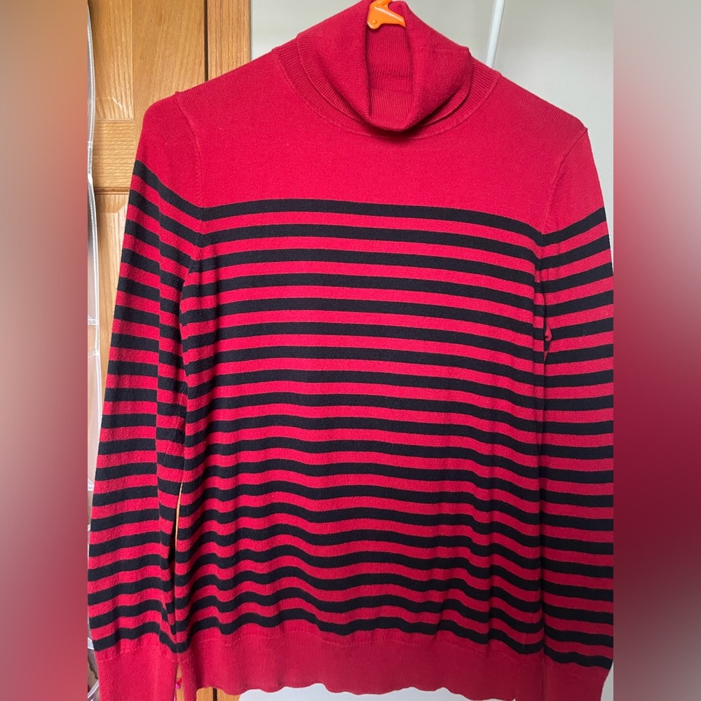 Red and black wool blend turtleneck sweater from Talbots.